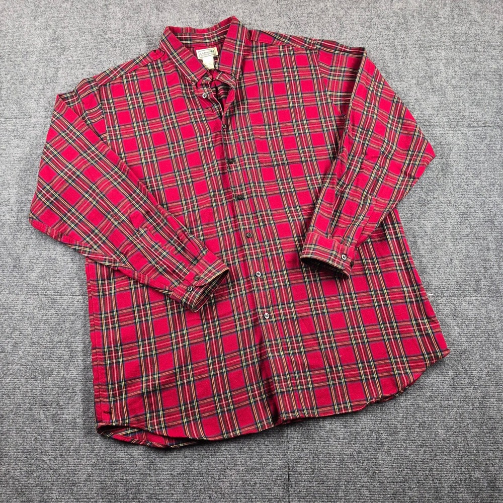 LL Bean Flannel Shirt Mens XL Tall Red Plaid Button Down 100% Cotton